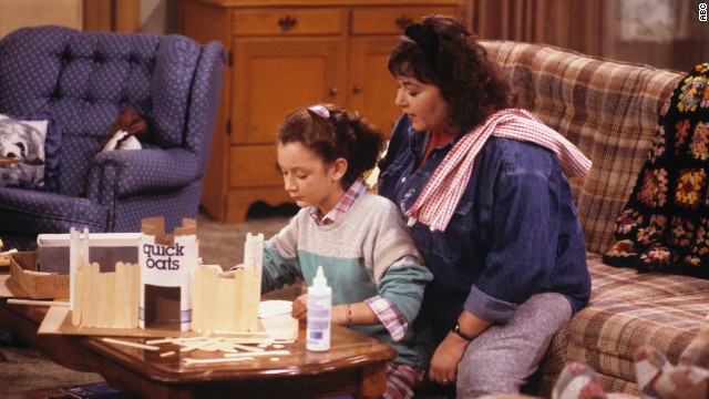 On "Roseanne," Roseanne Barr (left, with Sara Gilbert) could be brash and sarcastic, but she was good with her children -- often while being brash and sarcastic.
