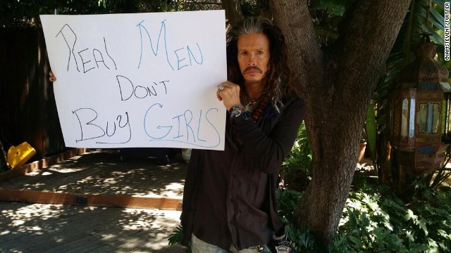 Singer Steven Tyler posted this image on both his Twitter and Instagram accounts alonth with the hashtag #RealMenDontBuyGirls.