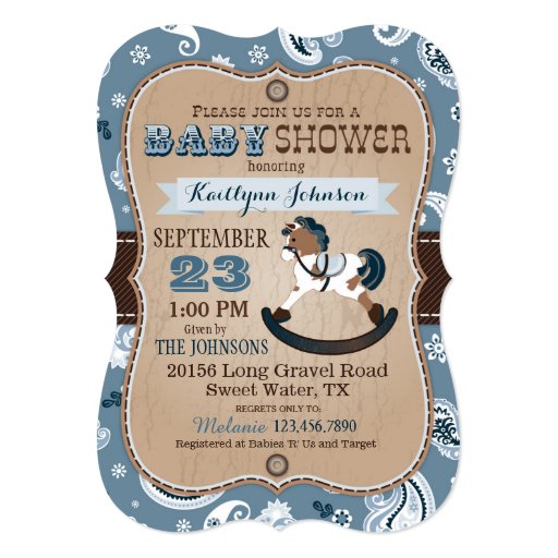 Rustic Cowboy Western Rocking Horse Baby Shower 5x7 Paper Invitation Card
