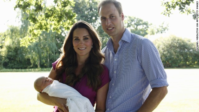 The couple are pictured with their newborn boy, Prince George Alexander Louis of Cambridge. The new parents released two family photographs taken by Michael Middleton, Catherine's father.
