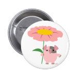 Cute Cartoon Piglet With Gift (Pink) Button Badge