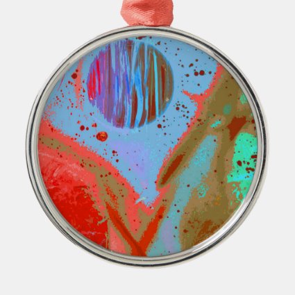 teal orange red planets spacepainting poster ornament