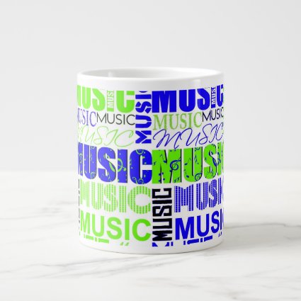 music text green blue white graphic jumbo mugs