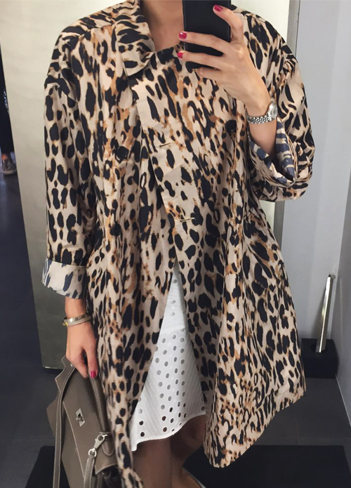  Self-Tie Belted Leopard Print Coat