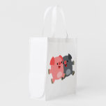 Cute Black and White Cartoon Pigs Reusable Bag Grocery Bags