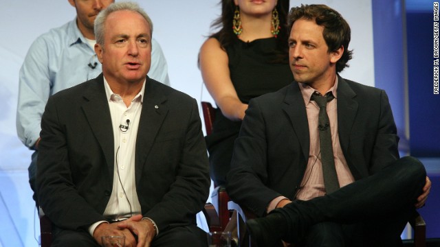 "Saturday Night Live" Executive Producer Lorne Michaels, left, and Meyers speak on a press tour in Beverly Hills, California, on July 20, 2008. Michaels will remain the executive producer of "Late Night."