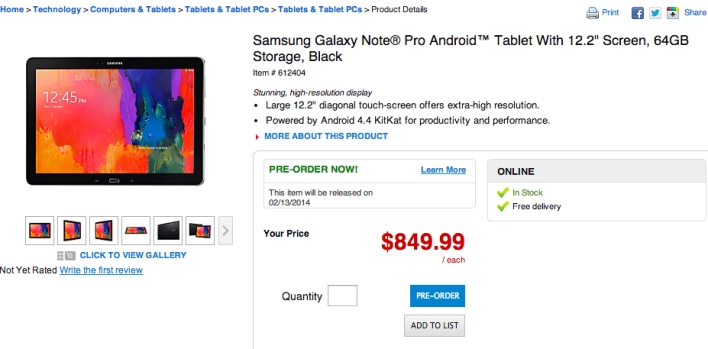 galaxy note pro pricing