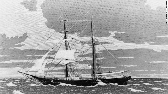 The twin-masted merchant vessel Mary Celeste set sail from New York on November 7, 1872, bound for Genoa, Italy. Its 10 passengers were not on board when it was found floating in the Strait of Gibraltar four weeks later. There were no signs of a struggle, and all of the boat's cargo was still on board. Its only lifeboat was missing.