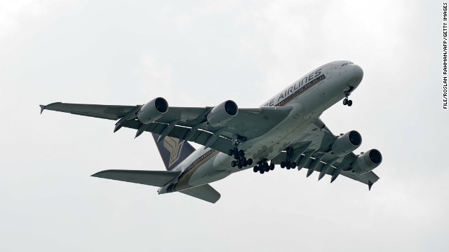 [File photo] A Singapore Airlines Airbus A380, not Flight SQ 866, approaches Singapore International Airport on January 7, 2014.