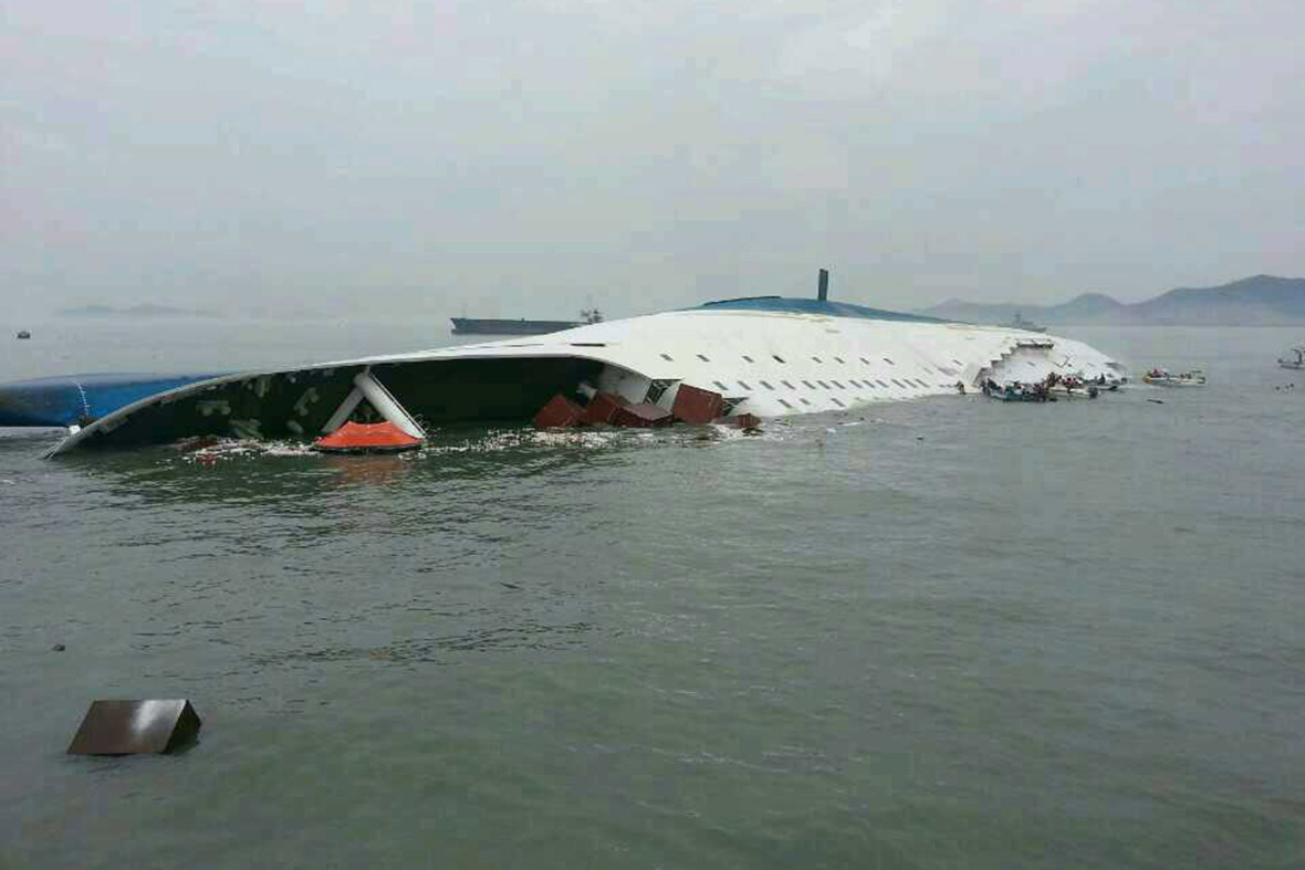 The Republic of Korea Coast Guard attempt to rescue passengers from the stricken ferry