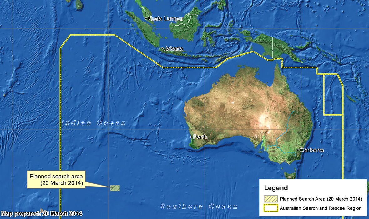 A map of the Australian Maritime Safety Authority's planned search area