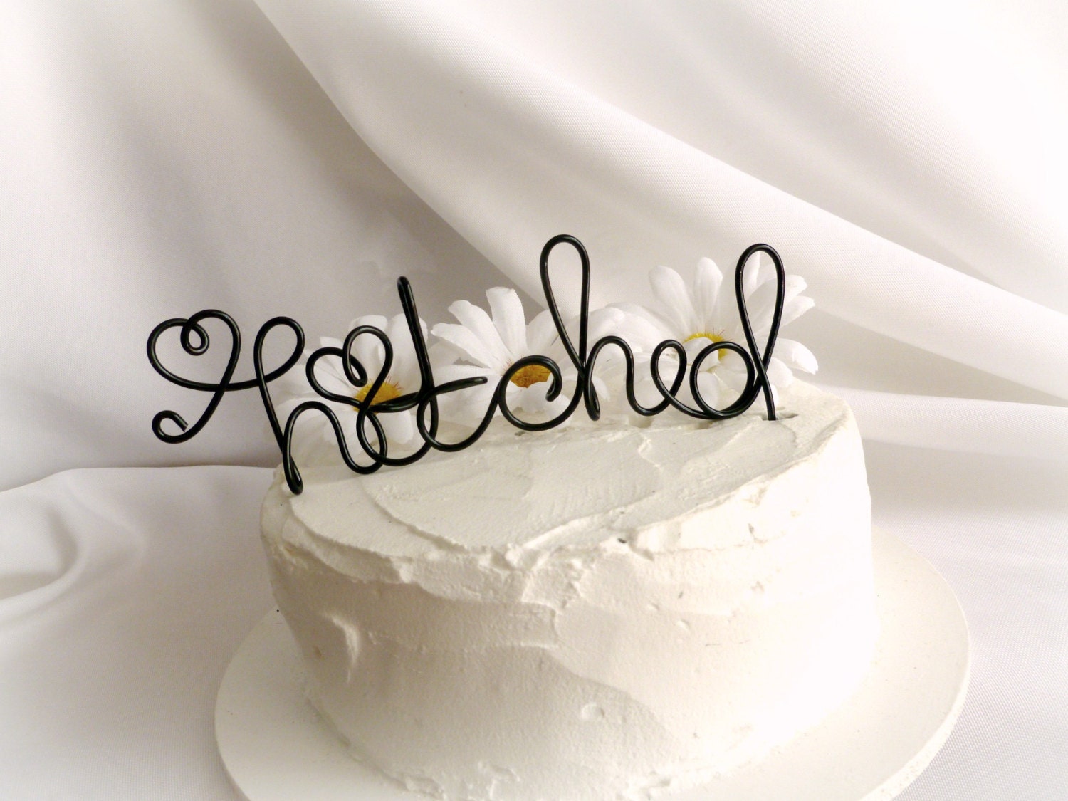 Rustic Wedding Cake Topper, Hitched In Your Color Choice