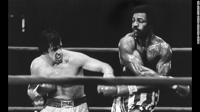  Sylvester Stallone, left, takes on Carl Weathers in the ring in the 1976 classic "Rocky."