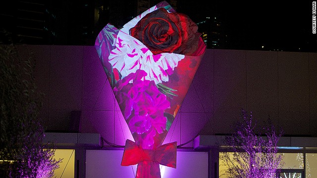 Standing 26-feet tall, this 'bouquet', designed by lingerie designer Chantal Thomass, has constantly morphing skin. An array of colors and textures are displayed on its exterior. 