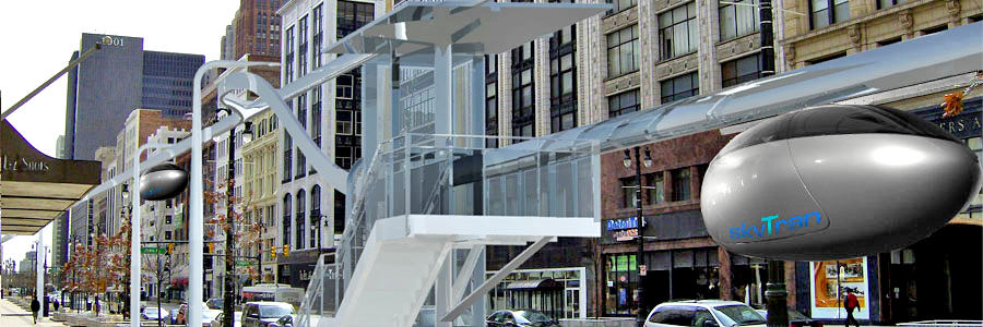 An example of a skyTran station, which is quite small and can be added to residential areas without much disruption
