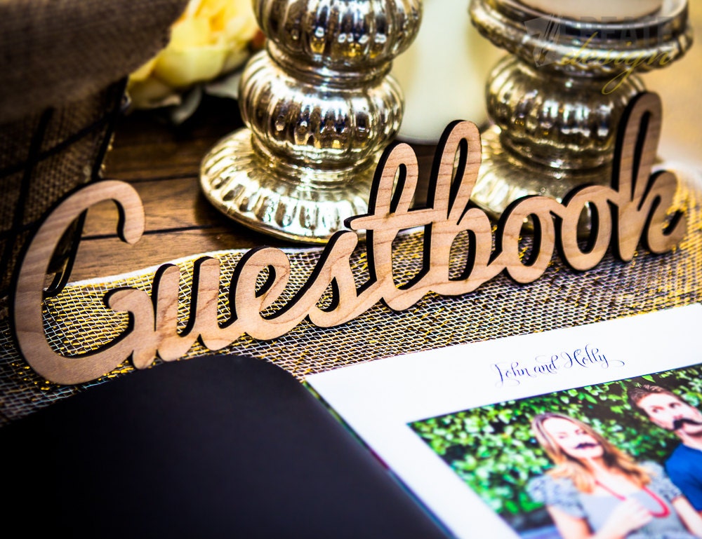 Guestbook Sign for Wedding or Party - Wooden Wedding Sign for Reception Decorations, Wooden Rustic Chic (Item - LGU100)