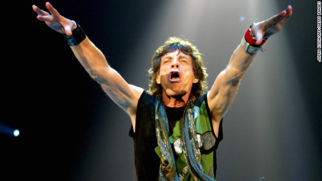 Mick Jagger addresses the crowd during a show in Munich in 2003.