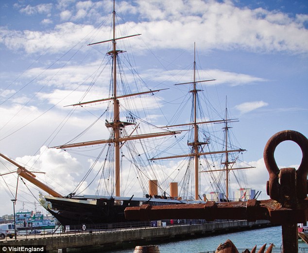 England's history & heritage: Portsmouth dockyard, with the HMS Warrior in the background