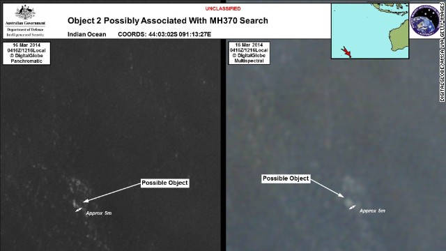 Another satellite shot provided by the Australian Maritime Safety Authority on March 20 shows possible debris from the flight estimated to be approximately 5 meters (16 feet) across.