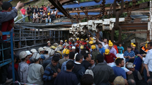 Rescue workers and relatives gather at a coal mine in the western Turkish province of Manisa on Tuesday, May 13. A fire caused by a transformer explosion in the coal mine left more than 150 people dead and trapped hundreds more, officials said.