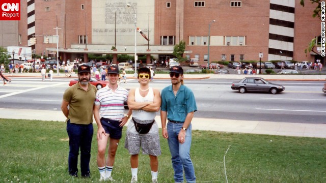 Robert Ondrovic, far right, poses with friends on an early leg of their decades-long "Dead Stadium Tour." The Baltimore Orioles played here from the time they were in the Minor League in 1950 until 1991. The Orioles then moved to Camden Yards.
