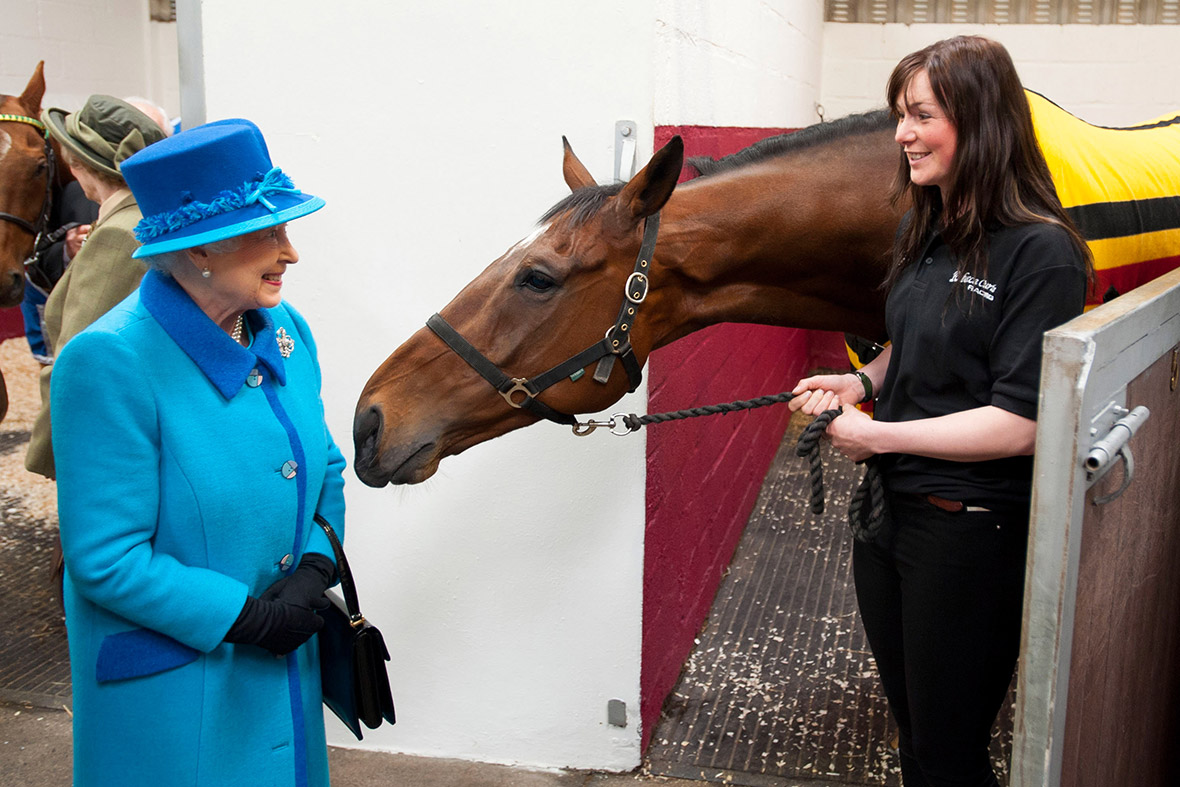 The Queen meets a horse named Teaforthree and Rebecca Morris of Cotts Farm Equine Hospital in Narbeth, Wales