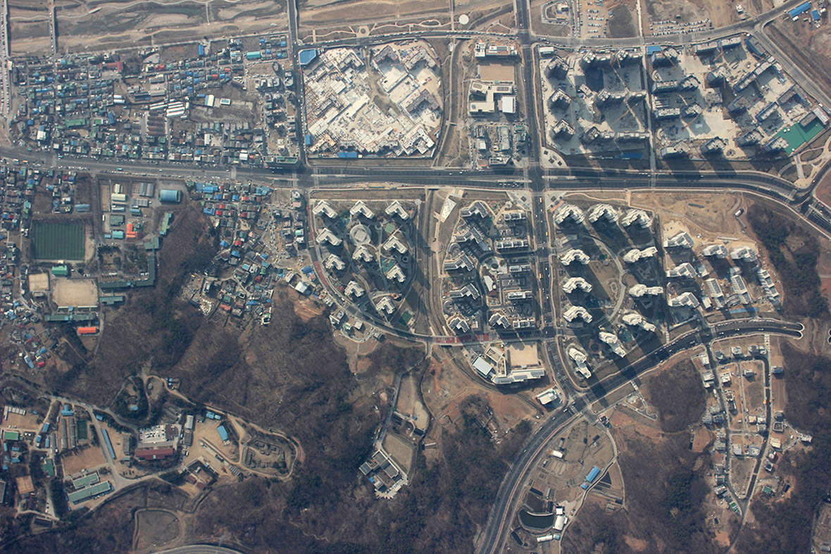 An aerial image of the South Korean city of Goyang, taken by a camera on an unmanned drone that crashed onto a disputed border island.
