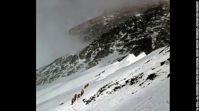 Whittaker's team members climb Everest's West Ridge in 1963. 