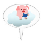Cute Cartoon Pig Reader on Cloud Cake Pick