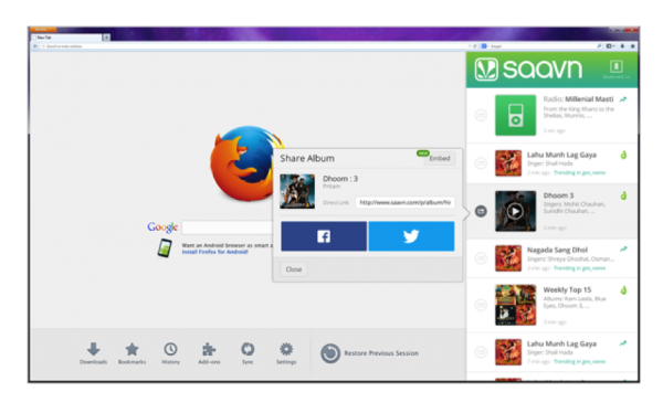 Saavn 600x374 Firefox 27 arrives with simultaneous Social API services, TLS 1.2 support, and more languages on Android