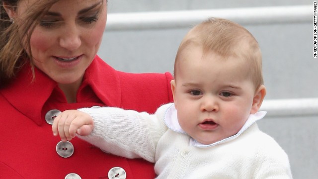 A close-up view of Prince George as he makes his first international trip.