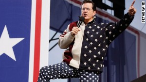 Stephen Colbert has worn Betabrand\'s starry USA pants. Made with real bits of bald eagle.