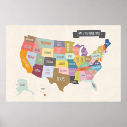 Illustrated Map of America 24 x 36" Wall Poster