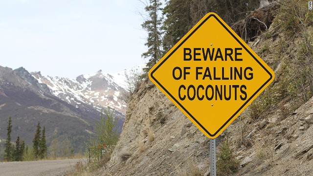 A warning about tropical hazards is the first sign that makes drivers heading up the hill think, "Huh?"