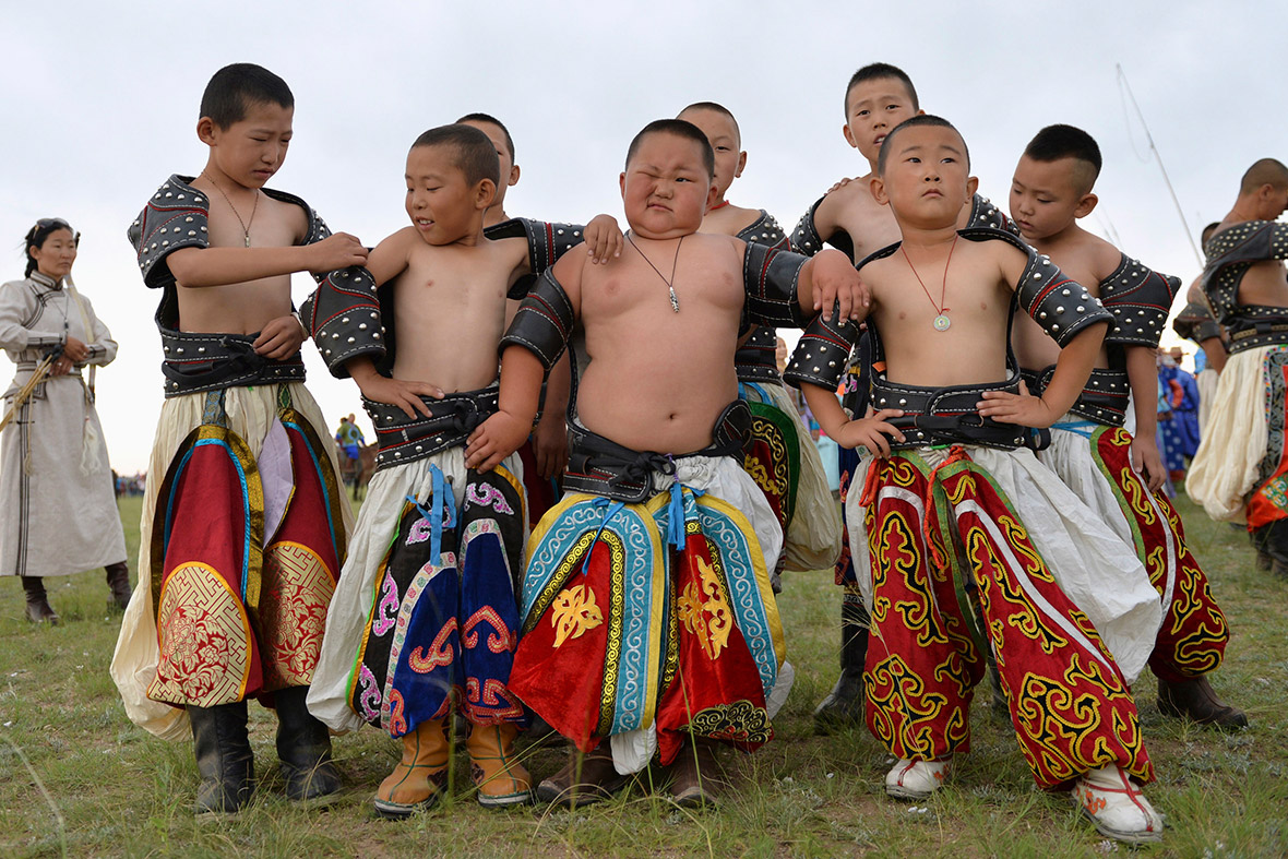 Young wrestlers gather during a traditional fair in Xilingol League, in China's Inner Mongolia Autonomous Region