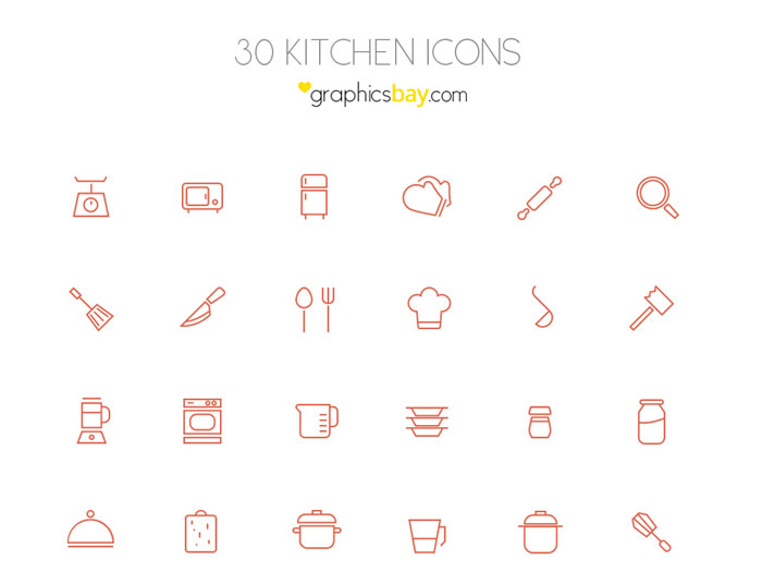 30 kitchen icons in AI and PSD
