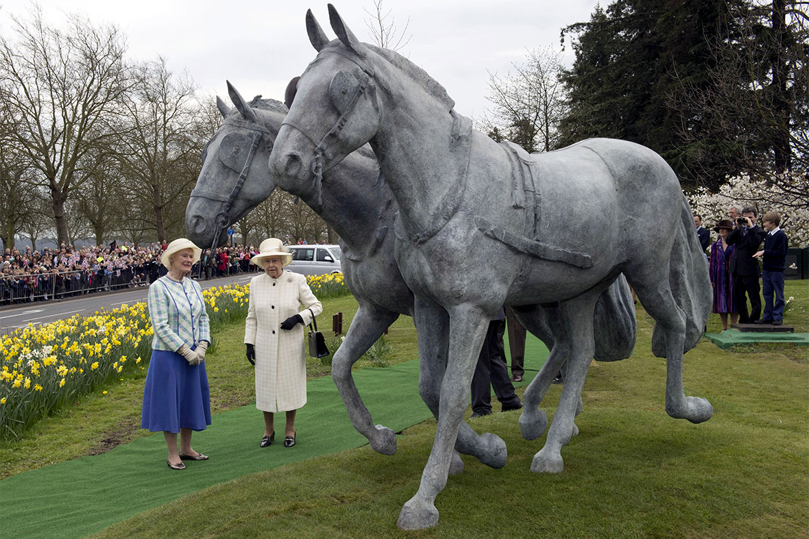 The Queen unveils the Windsor Greys statue in Windsor. The statue celebrates the role played by Windsor Grey horses in the ceremonial life of the royal family. Windsor Grey horses have been drawing the carriages of successive monarchs since Queen Victoria