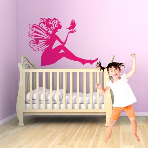 00477 Sticker Wall Stickers Wall Stickers kids wallpaper Walls Baby Nursery Rooms Fairy with butterfly