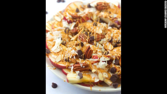 Replace corn chips with apples for apple nachos? Sure! This dessert-like dish mixes apples, nuts and coconut along with peanut butter and chocolate.