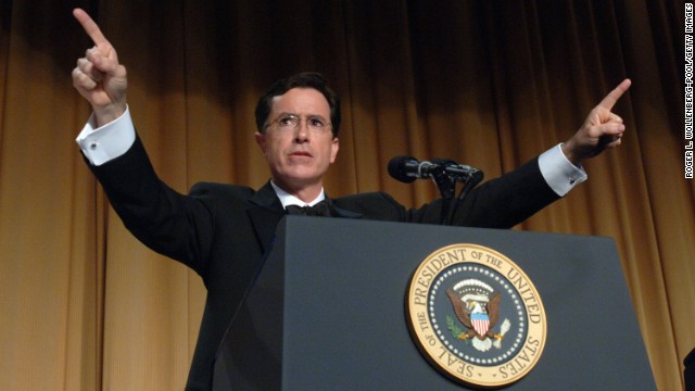 Comedian Stephen Colbert entertains guests at the White House Correspondents' Dinner.