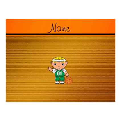 Custom name wood grain basketball player post card