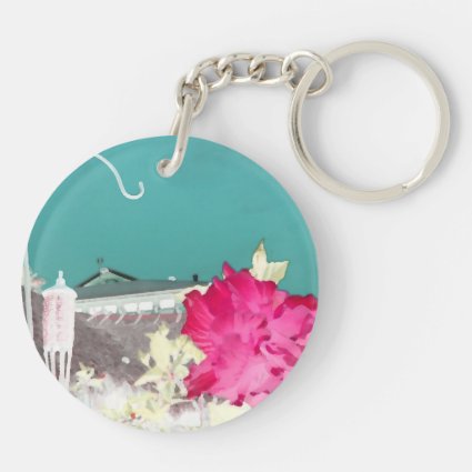 hook hibiscus flower painting invert teal pink keychains