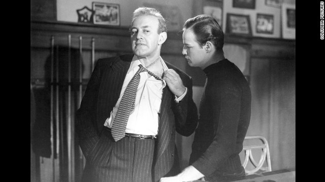 Marlon Brando, right, went up against corrupt union boss Lee J. Cobb in Elia Kazan's "On the Waterfront." In one of moviedom's most famous scenes that inspired countless future actors, Brando confronts his brother, a union lawyer played by Rod Steiger, in the back seat of a car: "I coulda been a contender. I coulda been somebody, instead of a bum, which is what I am." 