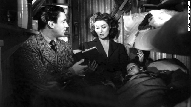 Hollywood's war effort went full throttle with William Wyler's "Mrs. Miniver" starring Walter Pidgeon and Greer Garson as a heroic couple whose family endures German air raids during the Battle of Britain. Garson also won the best actress award and received much flak for a lengthy acceptance speech that became the stuff of Hollywood legend.