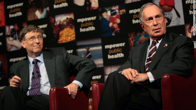 Microsoft co-founder Bill Gates and Bloomberg take questions at a news conference announcing their charitable support for a new global anti-smoking initiative in July 2008. Gates and Bloomberg announced their combined contribution of half a billion dollars to combat global smoking. <a href='http://ift.tt/13mTjpu' target='_blank'>See more on Bloomberg's controversial health bans</a>