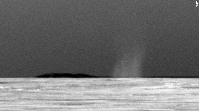 Both Spirit and Opportunity examined the frequency and dynamics of dust devils, which help scientists understand how wind moves dust and sand in a thin atmosphere. Spirit saw dozens of dust devils, but Opportunity, located halfway around the planet, likely never encountered one until more than six years into its mission. An image from July 15, 2010, shows a column of swirling dust.