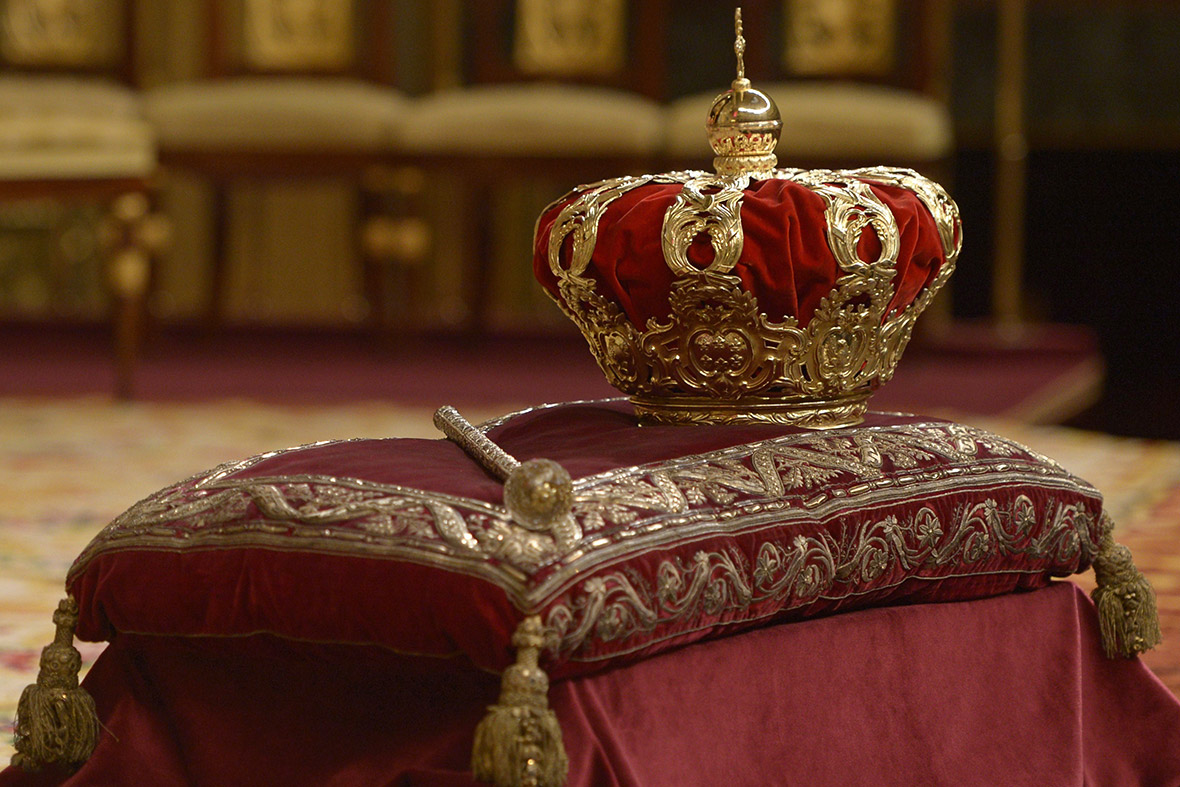The Spanish crown is displayed before a swearing-in ceremony for FelipeVI at the Congress of Deputies in Madrid