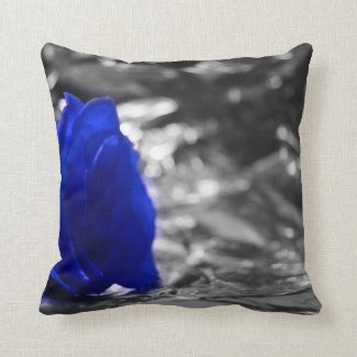 Blue Rose On Left Side Silver Background Pillows