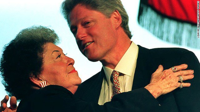 Bill Clinton gets a hug from his mother, Virginia Kelley, in 1993 before heading off to Washington for his first inauguration.