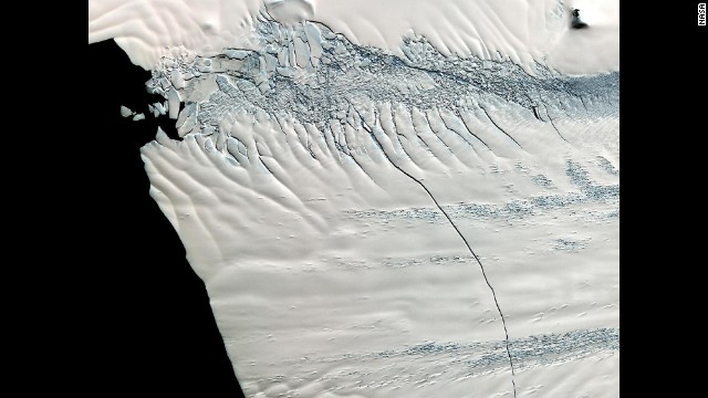 In mid-October 2011, NASA scientists working in Antarctica discovered a massive crack across the Pine Island Glacier, a major ice stream that drains the West Antarctic Ice Sheet. 